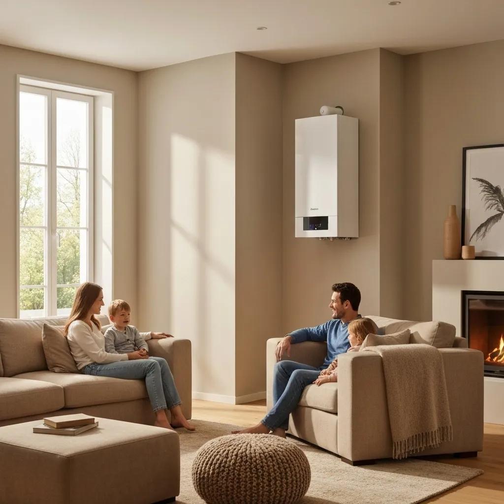 Comfortable living room with a modern boiler, ensuring warmth and reliability for your home