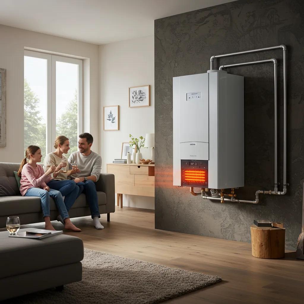 Cosy home interior with a modern boiler system, highlighting warmth and comfort Cosy home interior with a modern boiler system, highlighting warmth and comfort