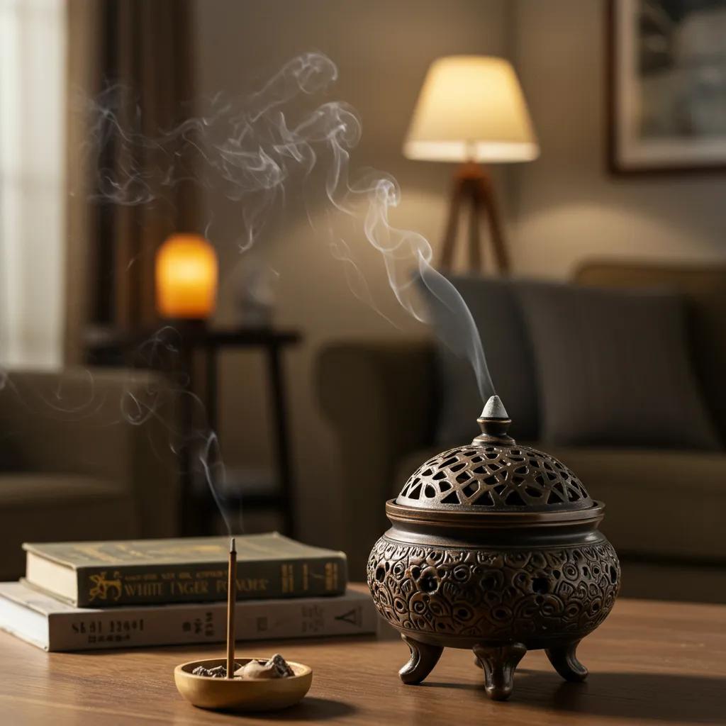 Cozy room with White Tiger Powder incense burning, creating a relaxing and soothing atmosphere