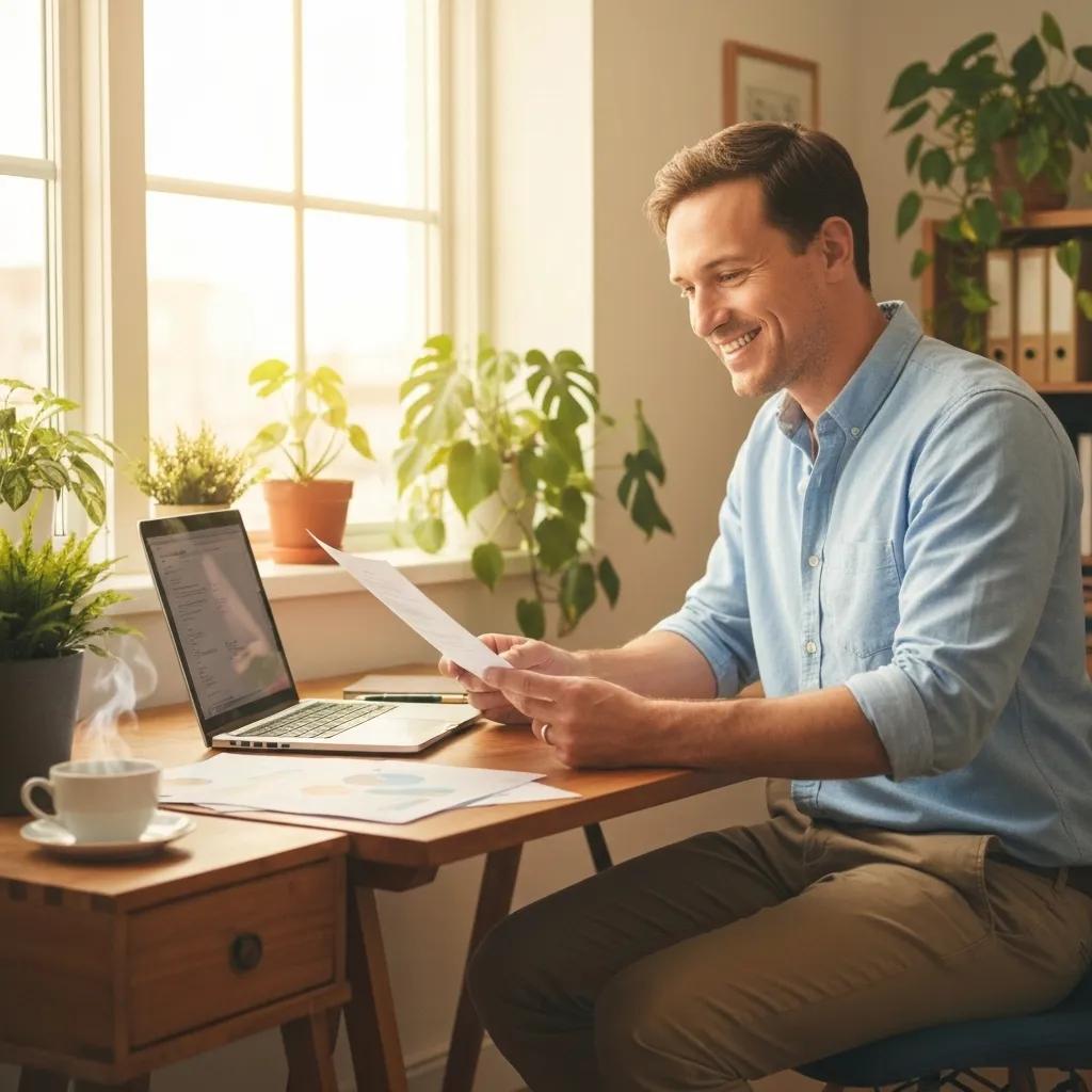Cozy workspace with a person reviewing financial documents, symbolizing financial guidance and support Cozy workspace with a person reviewing financial documents, symbolizing financial guidance and support