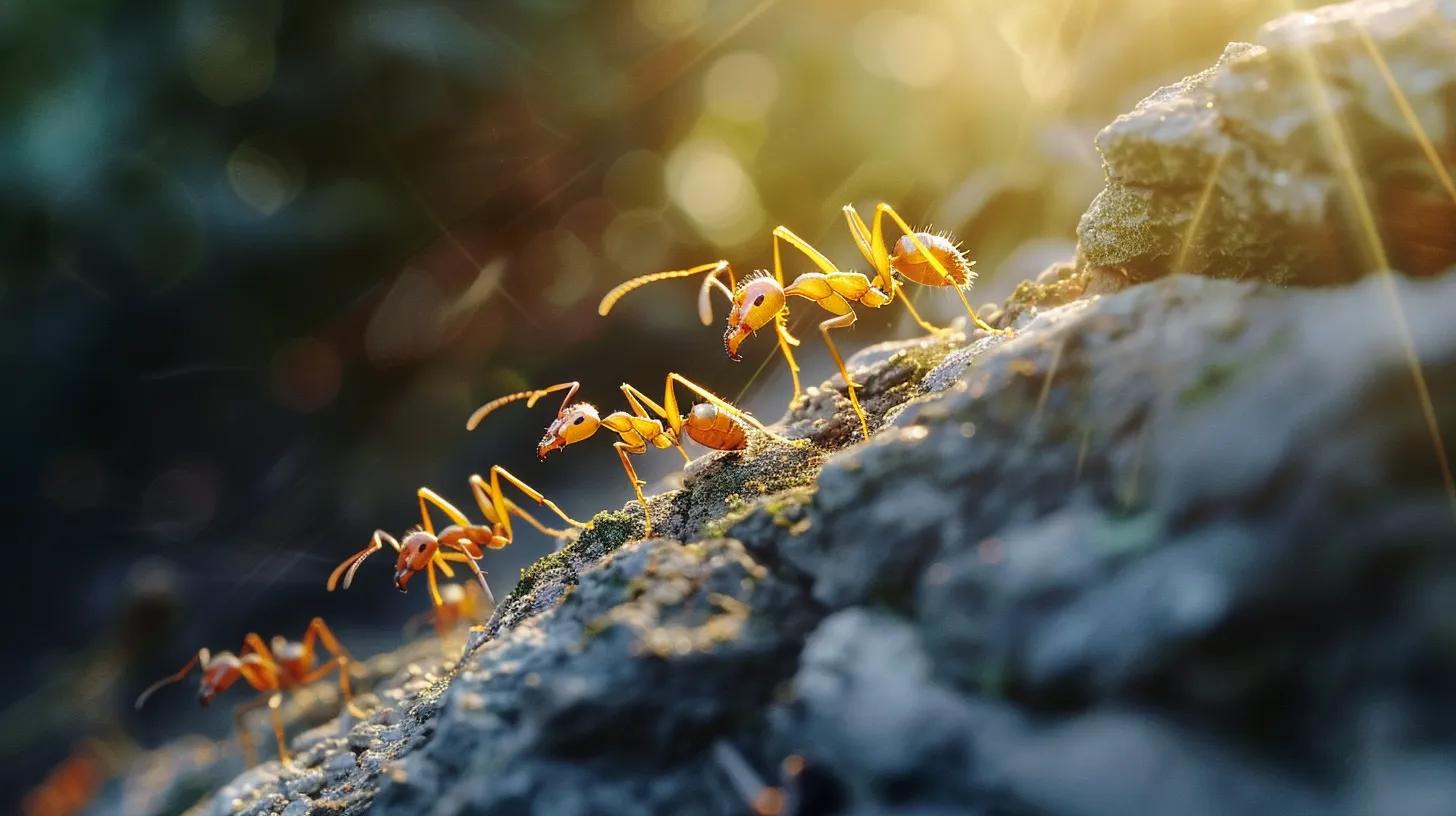 Ants marching along a rocky surface, illustrating common pest behavior relevant to pest control in West Palm Beach and Lake Worth Beach.