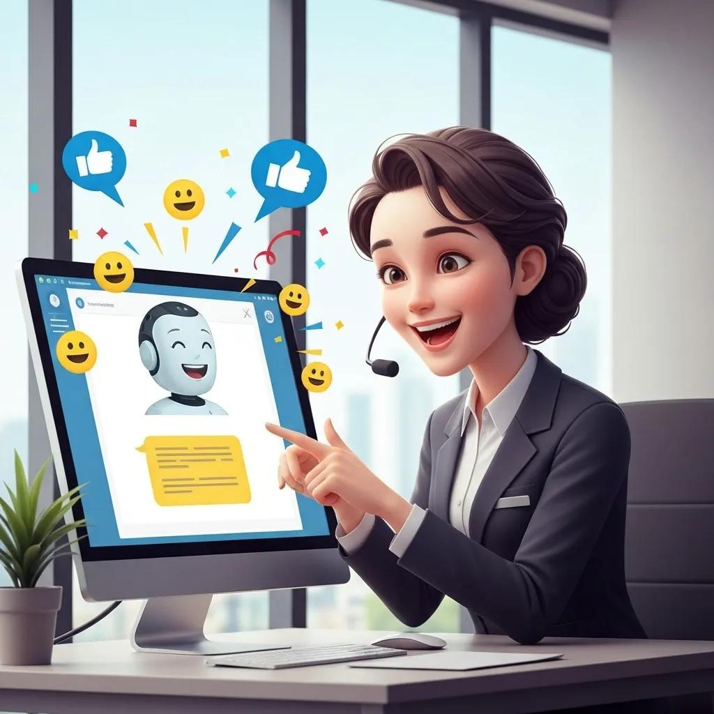 A customer service representative collaborating with an AI chatbot, symbolizing enhanced customer experience and satisfaction A customer service representative collaborating with an AI chatbot, symbolizing enhanced customer experience and satisfaction