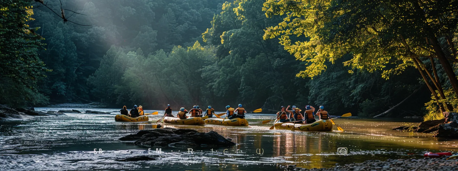 a group of rafters preparing for their first rapid encounter on the ocoee river.