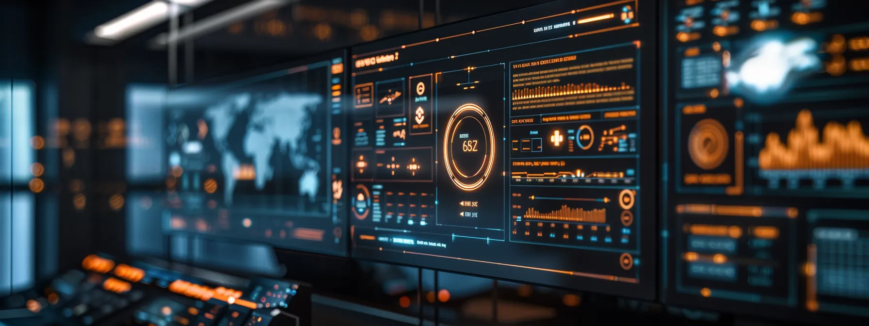 a futuristic seo control panel displayed on a sleek digital screen, showcasing ai algorithms refining voice search strategies for sustainable digital growth.