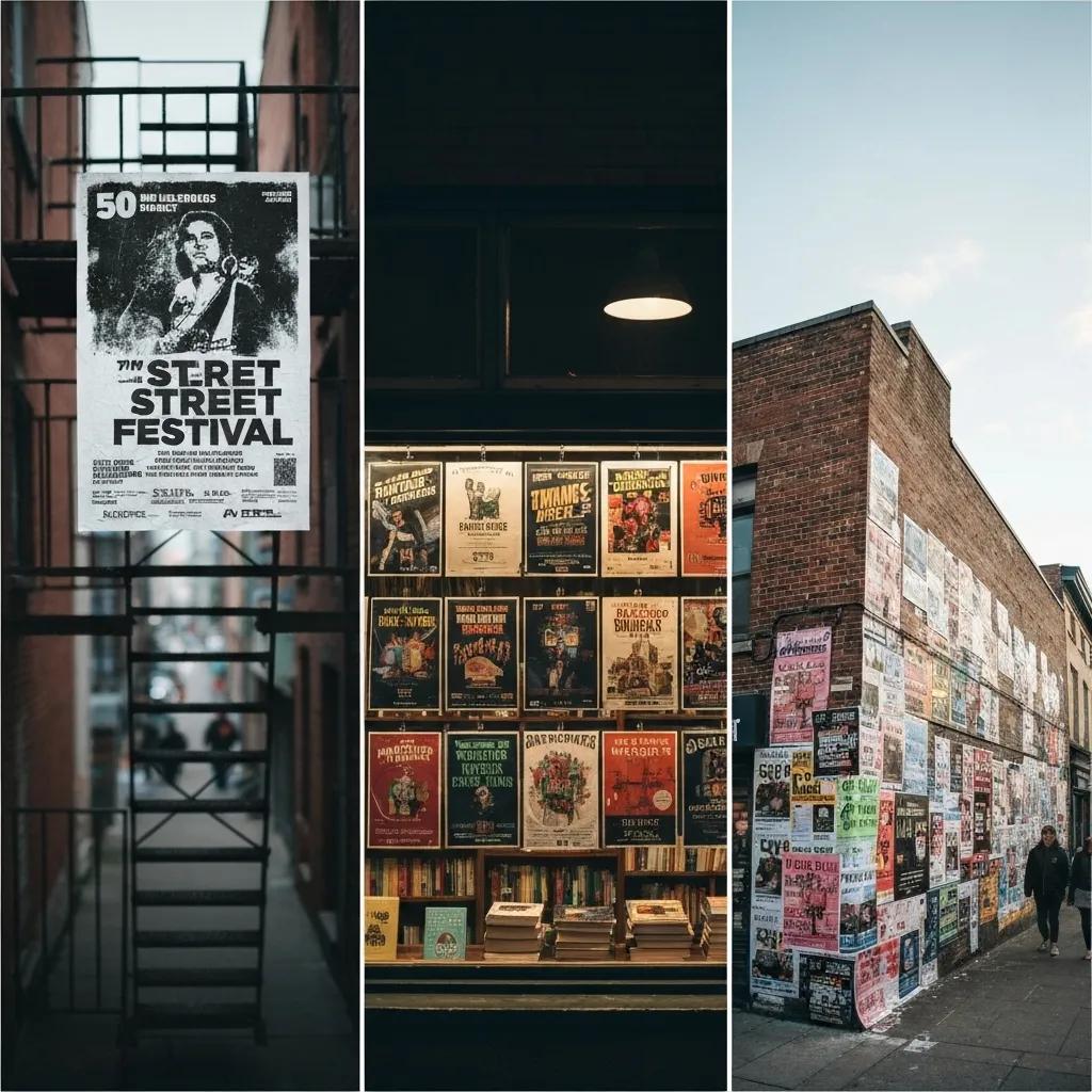 Visual smackdown of wild posting techniques, showcasing distinct poster styles in urban backdrops