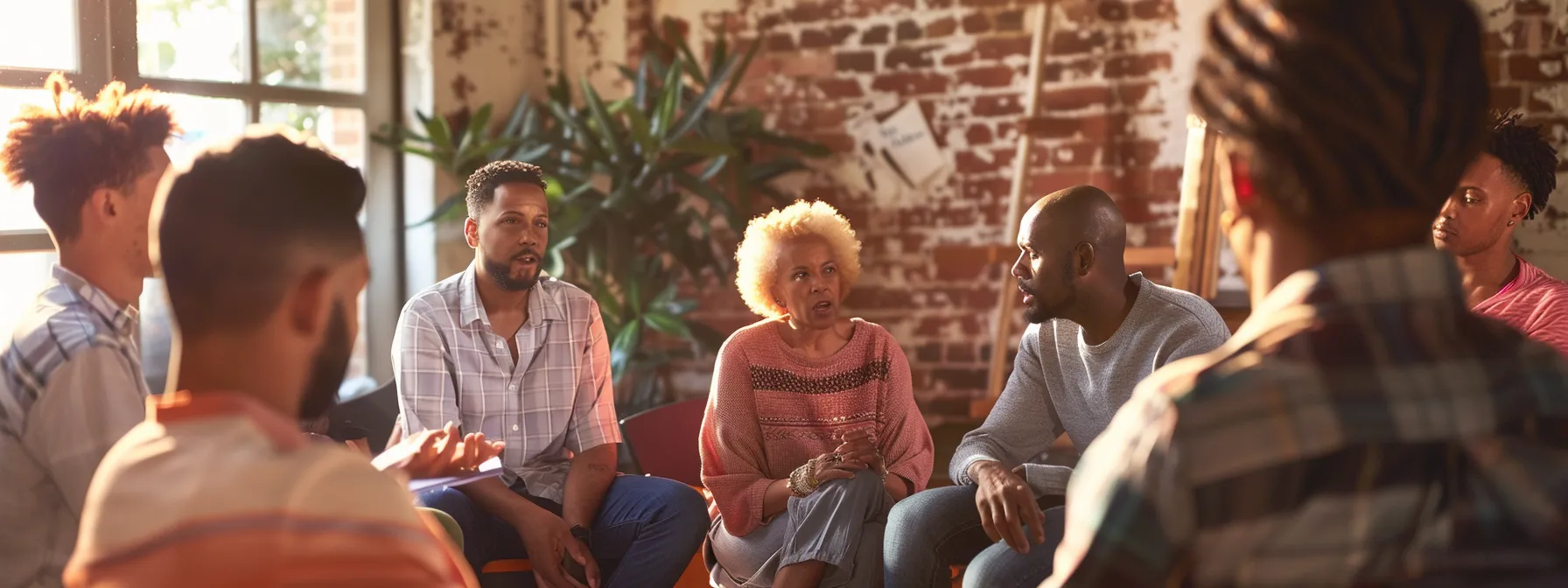 a group of residents in savannah, georgia, discussing flood insurance options in a community meeting.