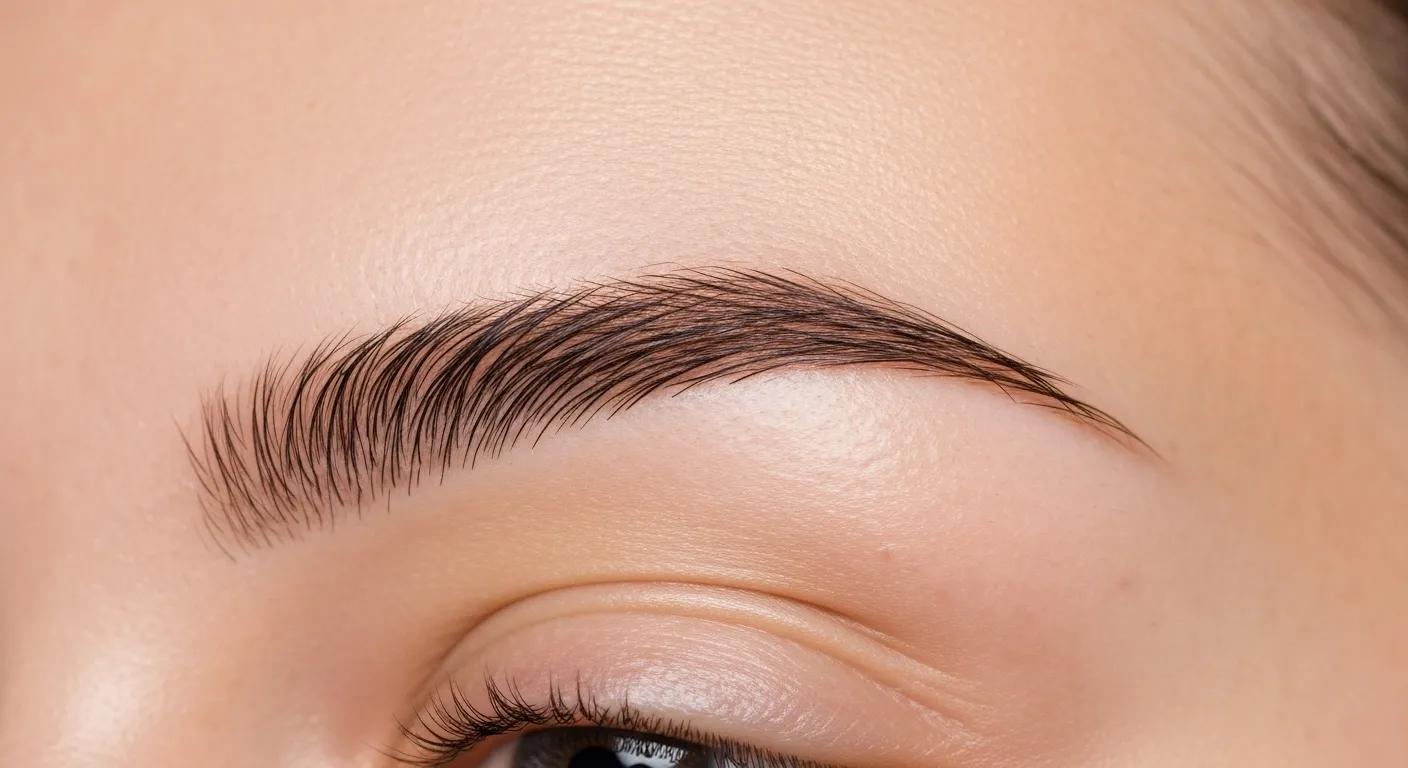 Close-up of perfectly shaped eyebrows after threading, highlighting smooth skin and defined arches