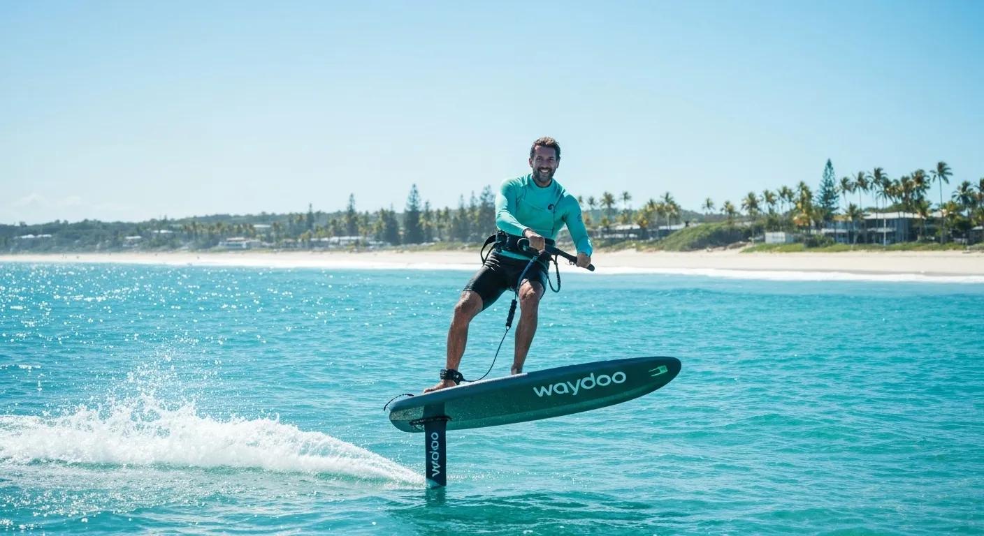 Experienced rider executing advanced maneuvers on a Waydoo eFoil in the Sunshine Coast waters