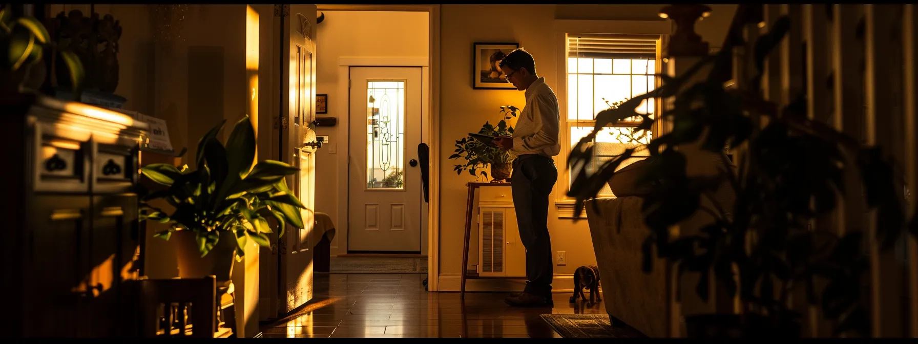 an insurance agent inspecting a home to ensure coverage for potential dog bites.