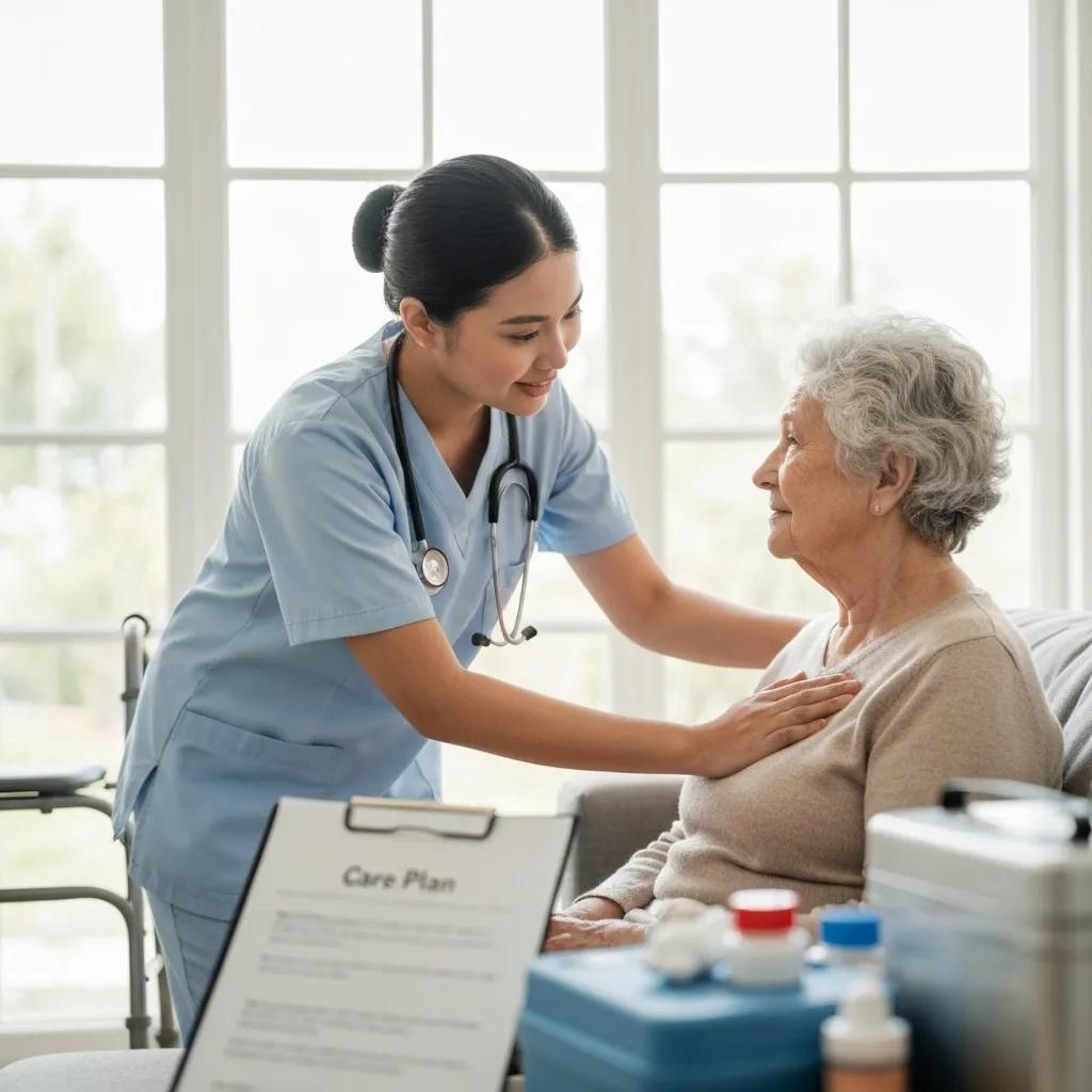 A caregiver assisting an elderly person in their home, illustrating the supportive environment of home care packages