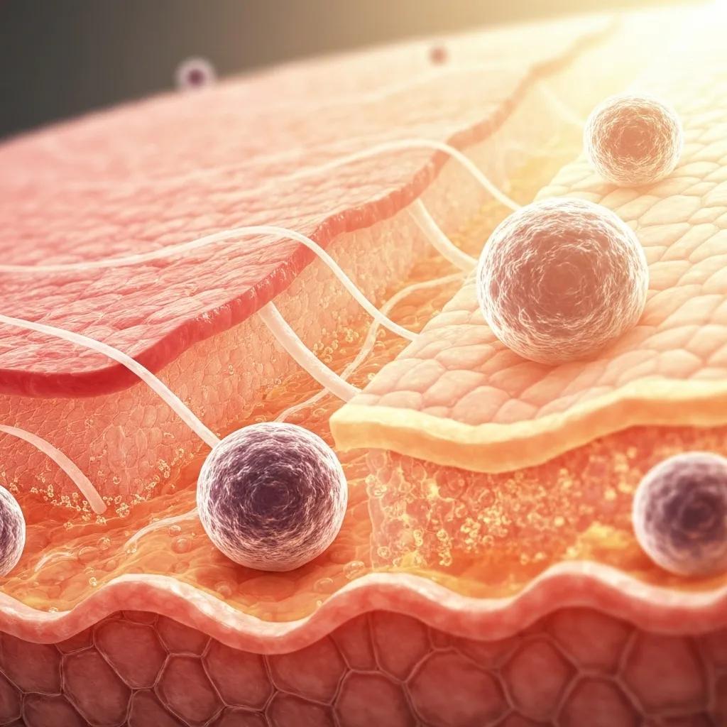 Close-up of skin layers illustrating tissue repair and healing processes