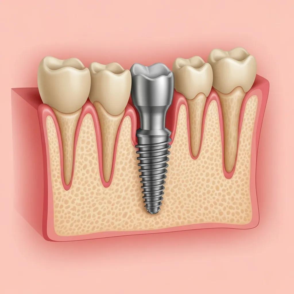 A detailed illustration showing the placement of a dental implant within the jawbone, illustrating the process of effective tooth replacement