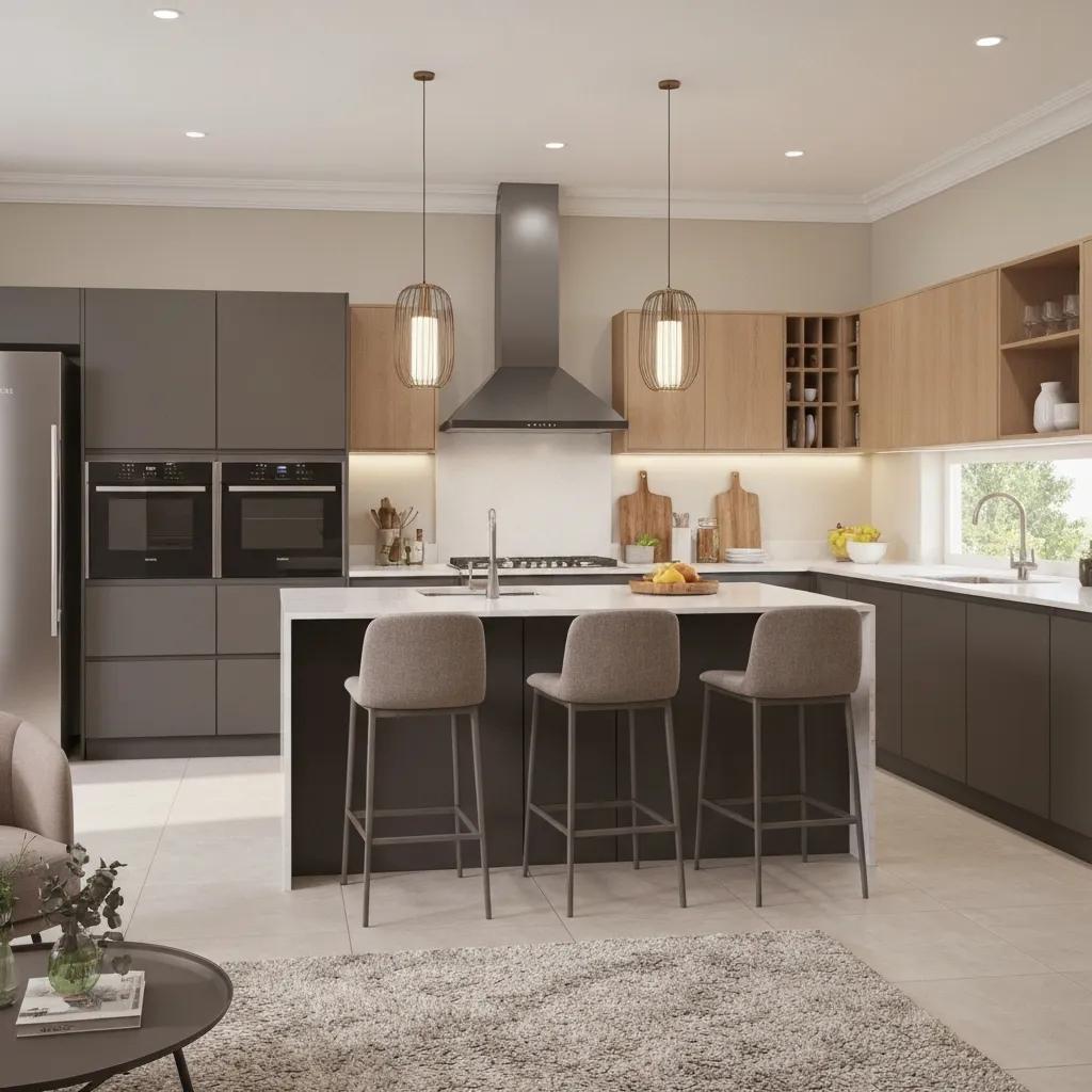 Modern kitchen design in Houston with sleek cabinetry and spacious island