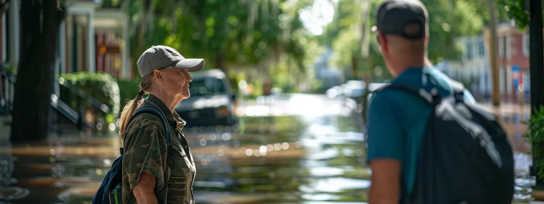 a person in savannah, georgia, speaking with nfip adjusters after a flood.