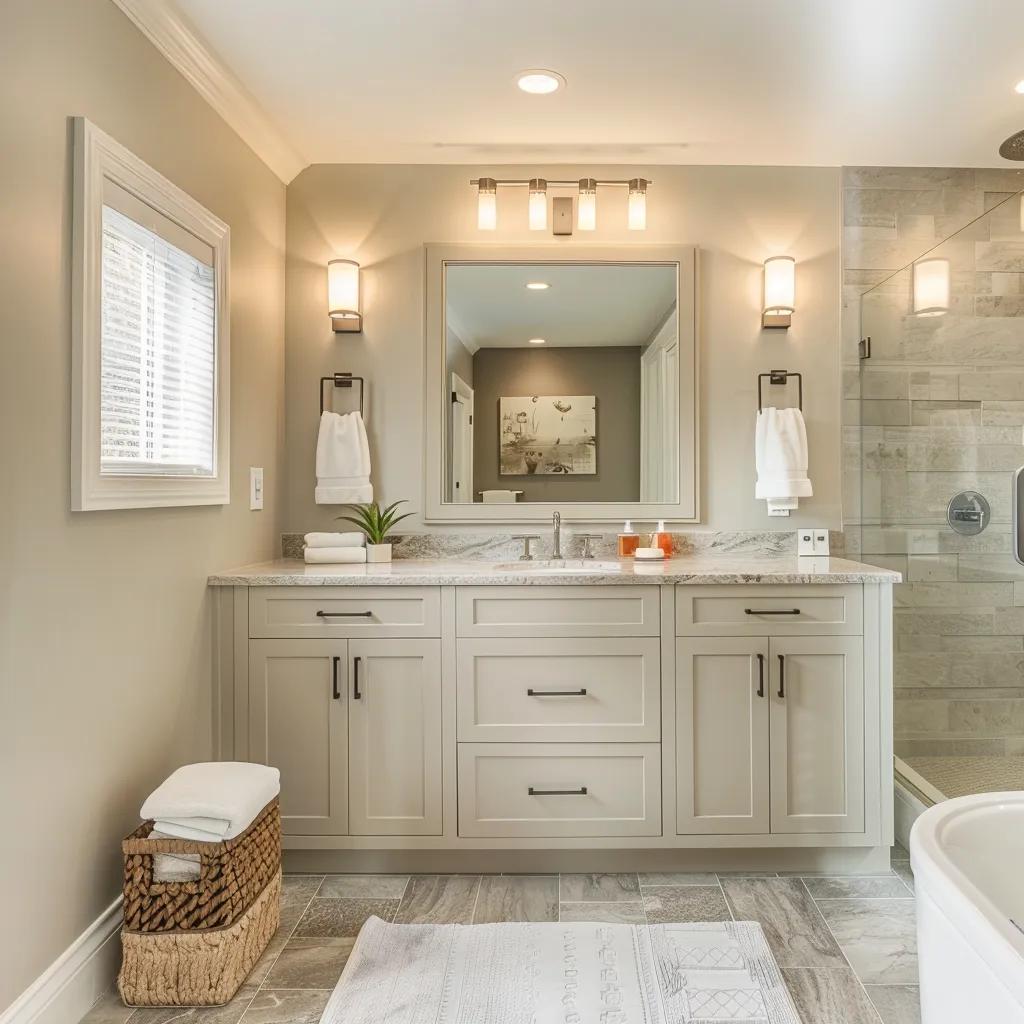 Stylish bathroom renovation with modern vanity and fresh fixtures Stylish bathroom renovation with modern vanity and fresh fixtures