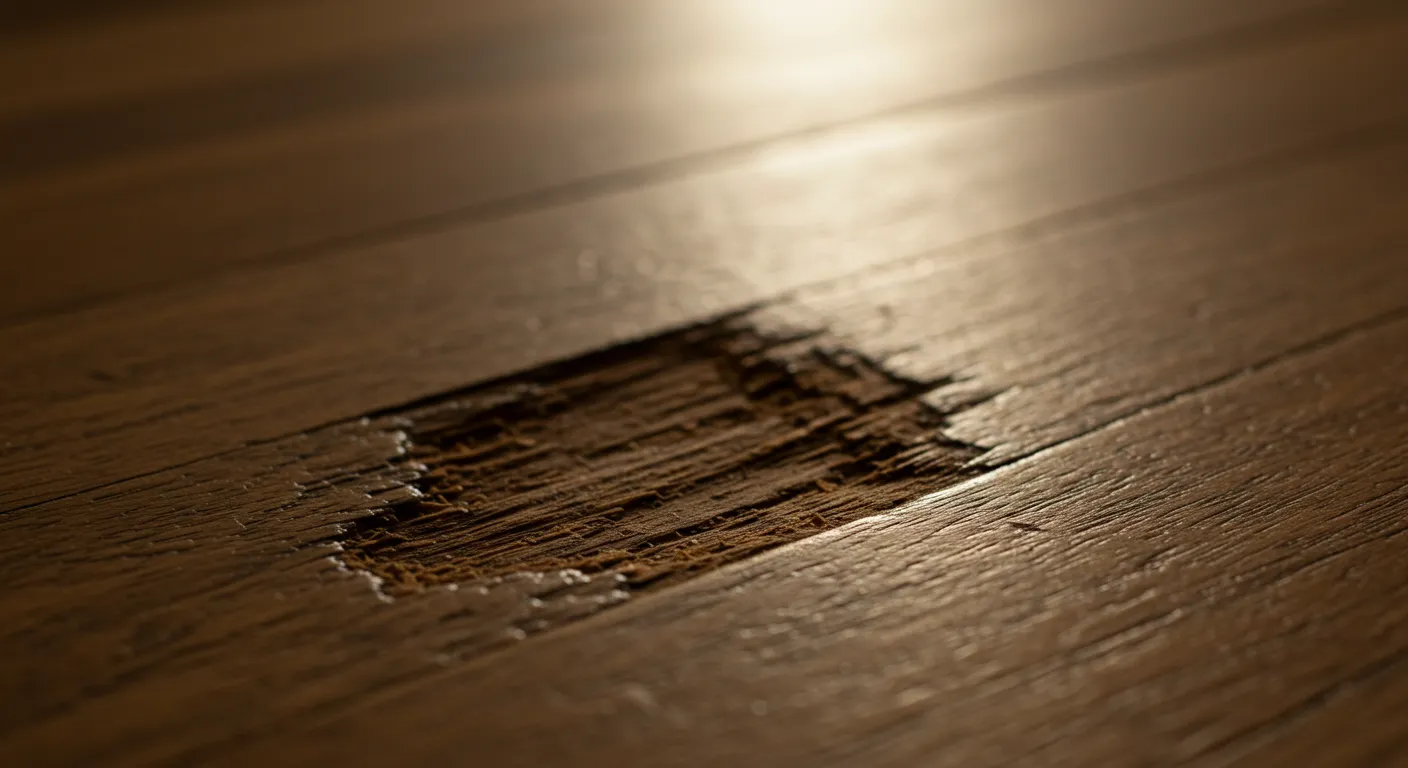 Cracked wood floorboards showing signs of wear