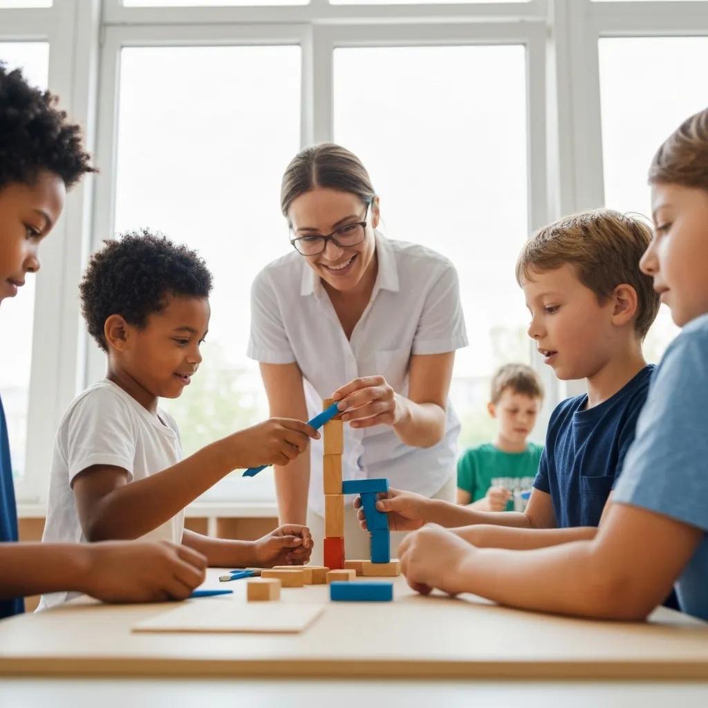 Children with autism participate in a guided group activity designed to improve social interaction and turn-taking