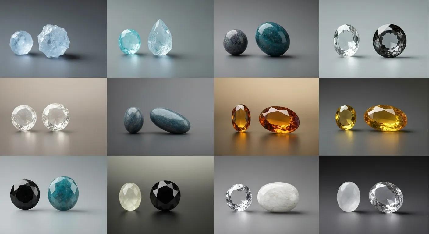 Collage of twelve birthstones arranged by month, showcasing their unique colors and significance