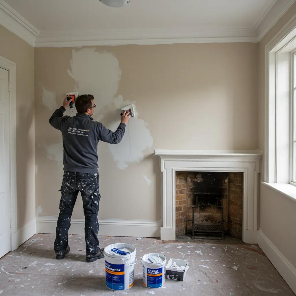 Decorator applying a specialised primer to an older wall in a Fulham residence, demonstrating local expertise and attention to architectural detail
