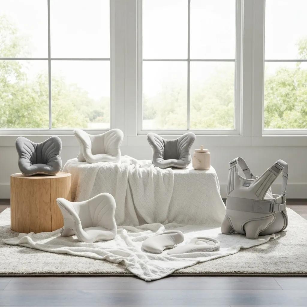 Variety of ergonomic breastfeeding support products for mothers