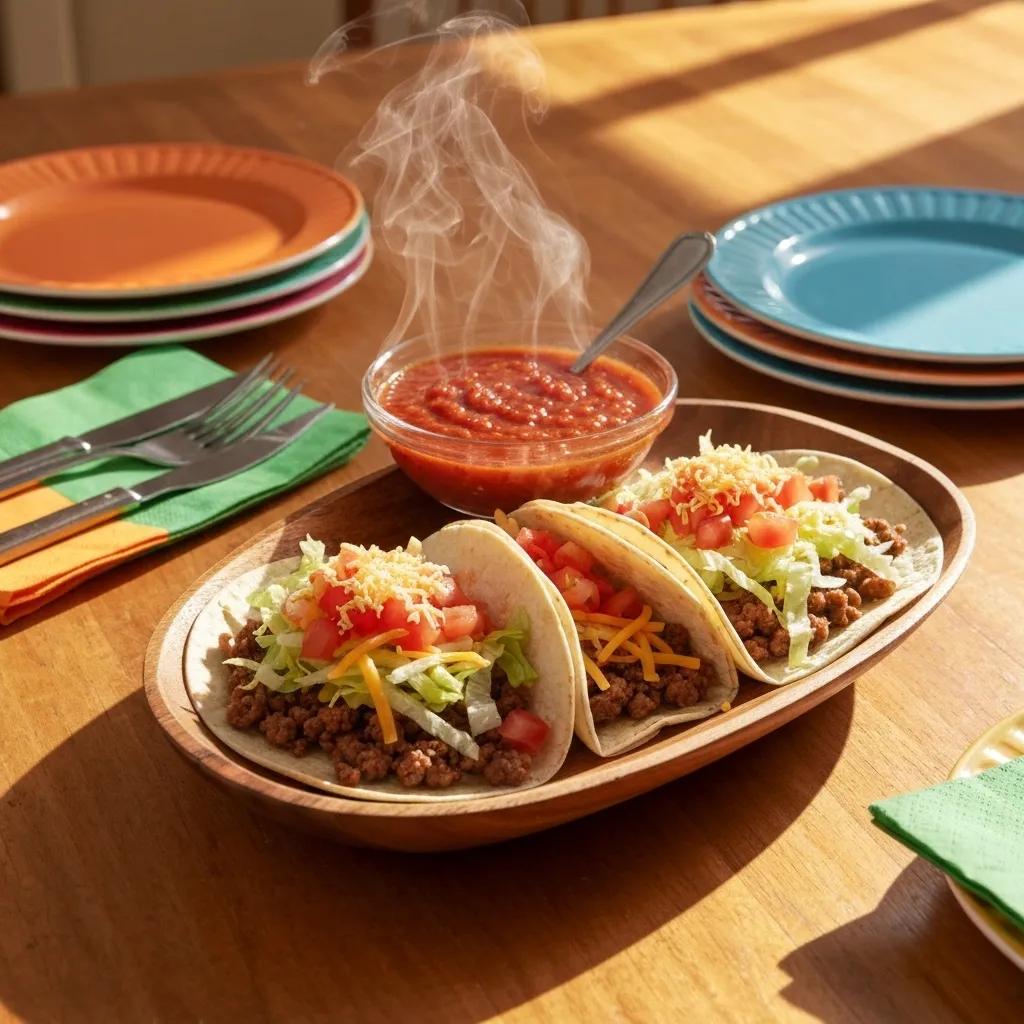 Delicious ground beef tacos topped with fresh ingredients, showcasing easy and flavorful taco recipes