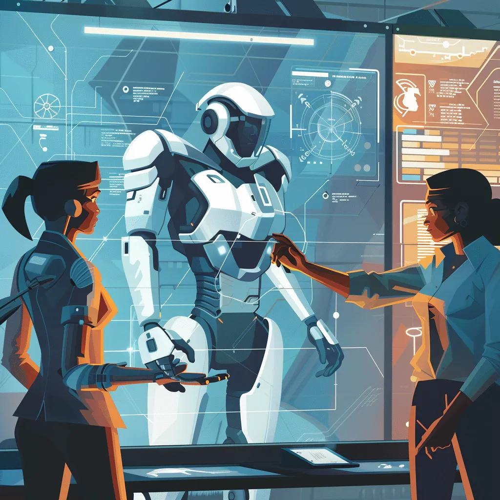 Business team collaborating on AI automation projects in a modern office setting