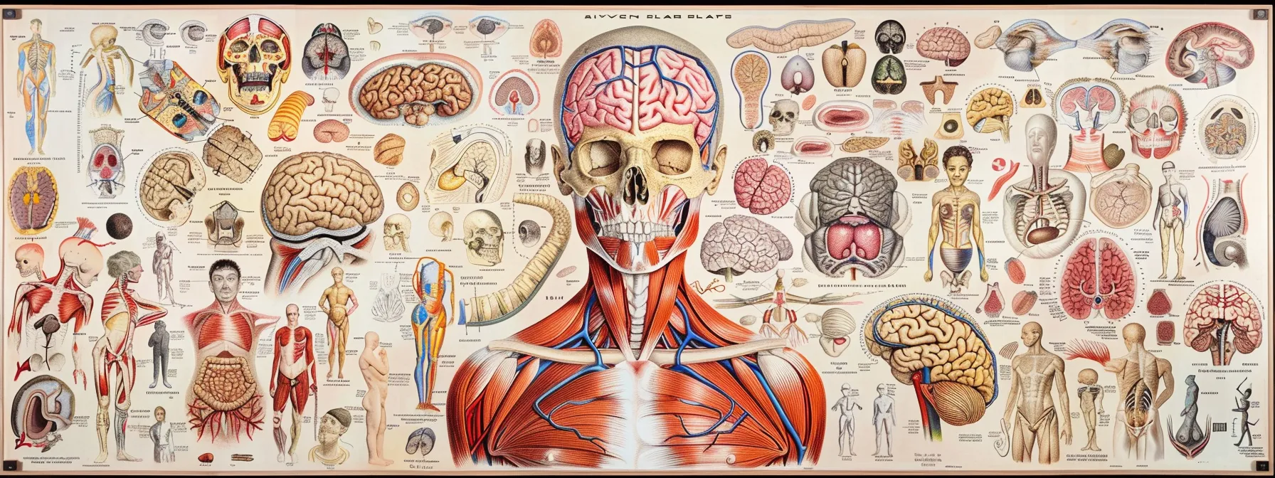 ein detailliertes anatomie-poster zeigt das muskuläre system, das autonome nervensystem und das zirkulatorische system in anschaulicher weise, um komplexe anatomische konzepte zu veranschaulichen.