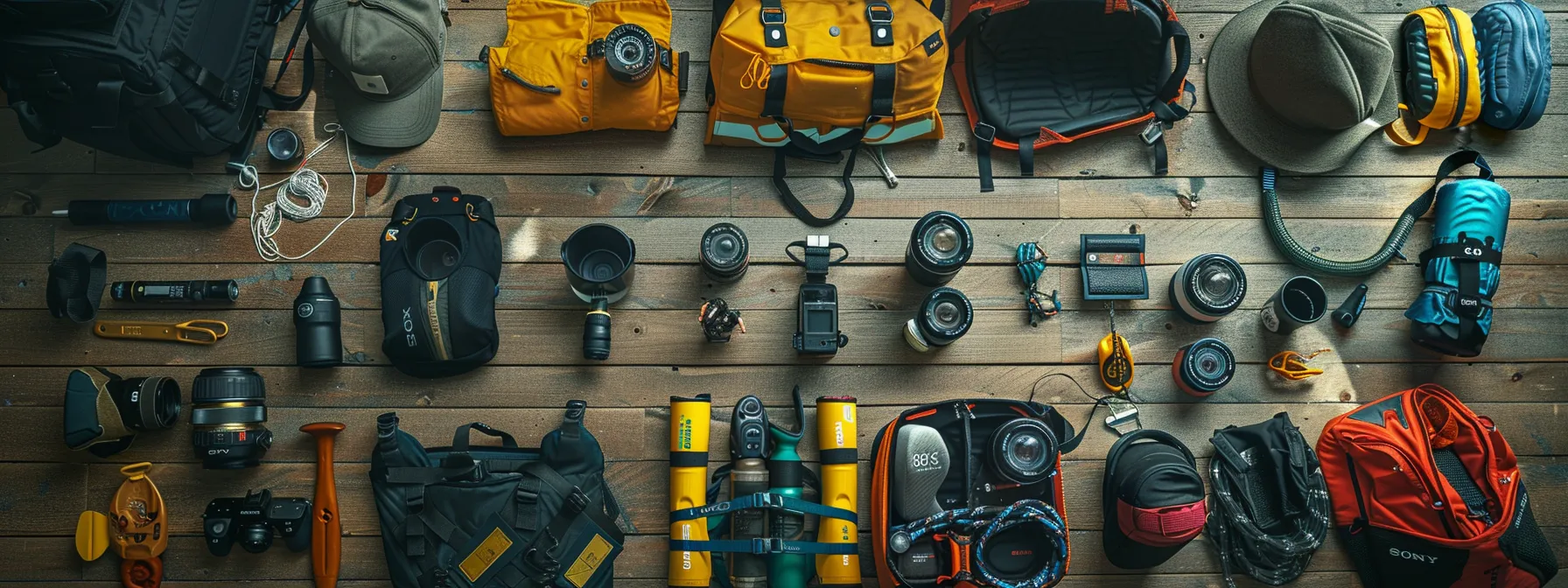 rafting gear laid out on a table ready for the adventure.