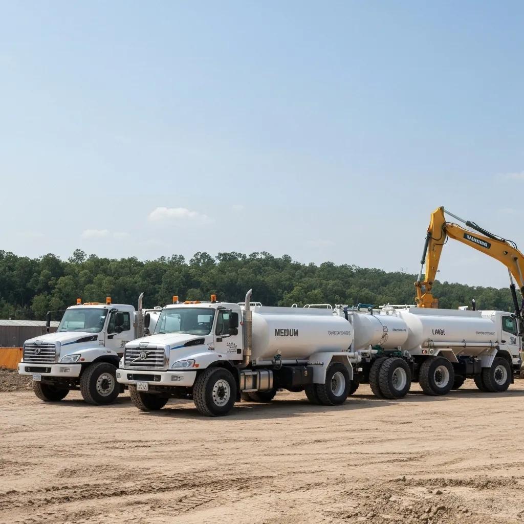 Different sizes of water trucks illustrating their capacities for bulk water delivery