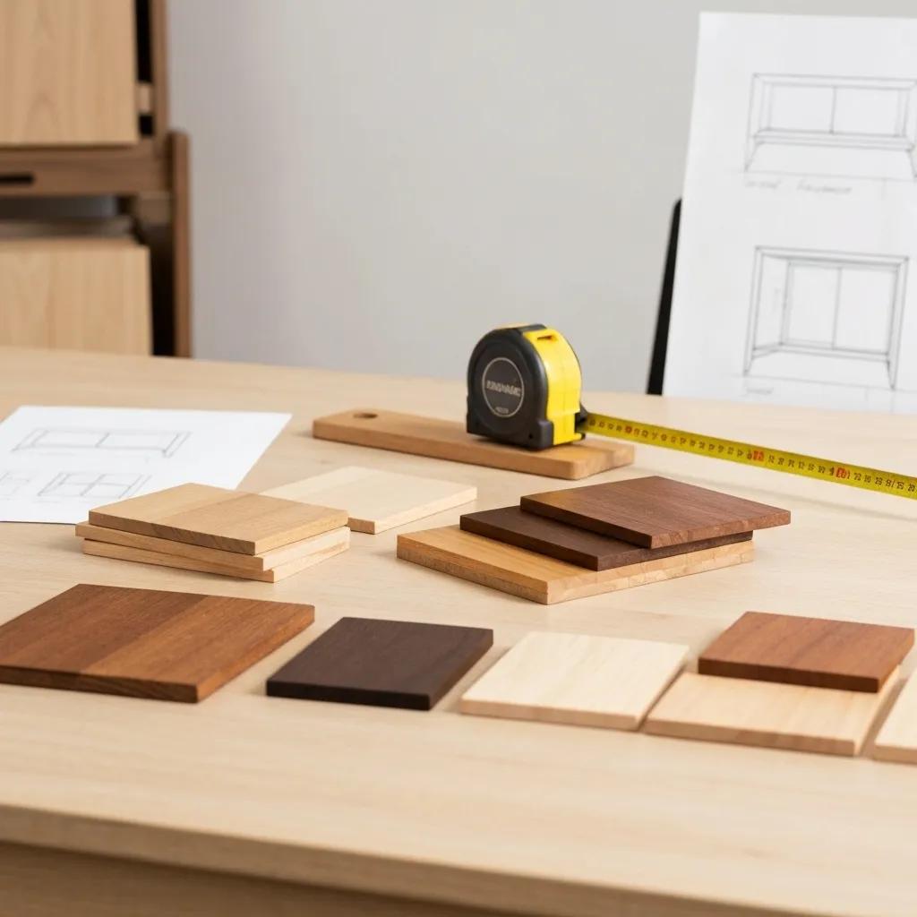 A curated selection of timber samples and finish options for bespoke timber furniture