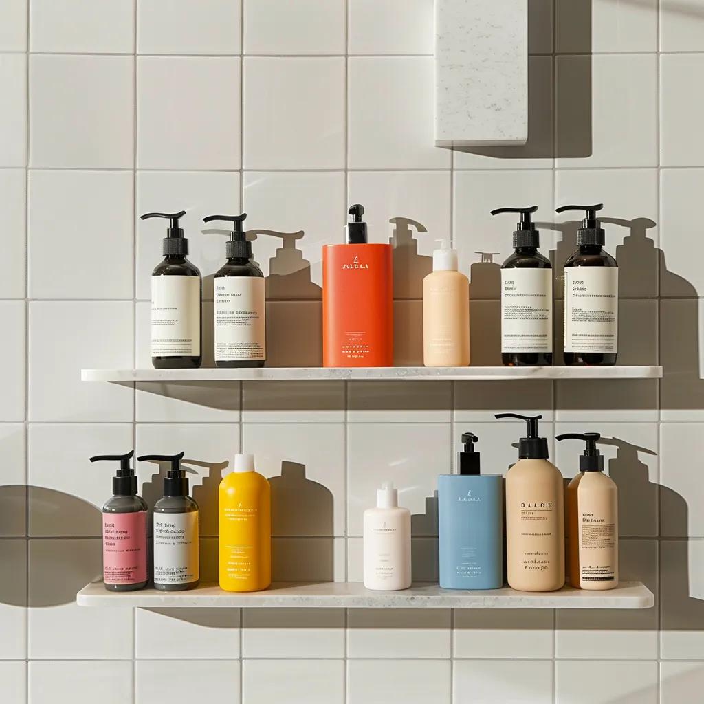 Selection of shampoos for different hair types displayed on a bathroom shelf, showcasing their unique benefits