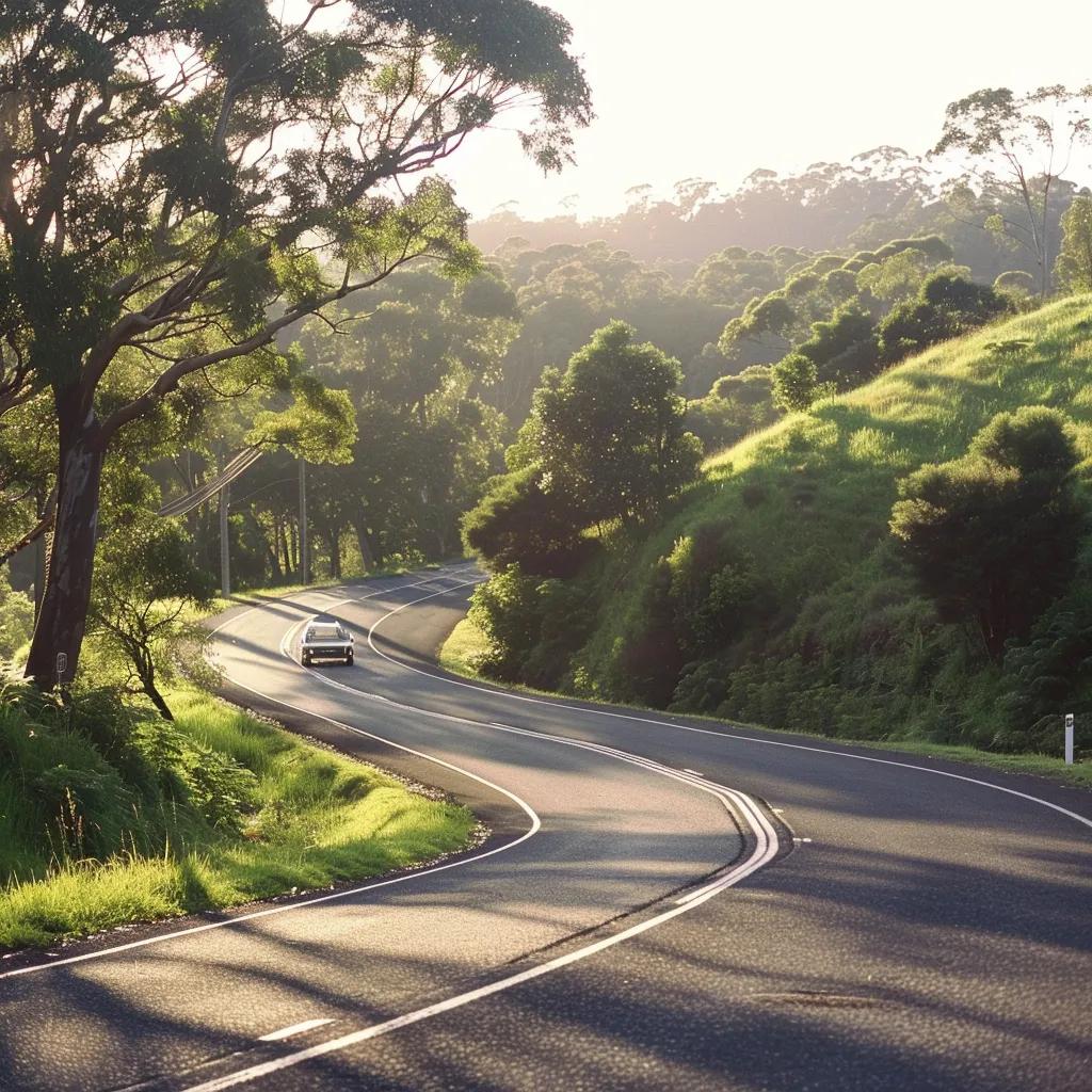 Car driving on a hilly road in the Hills District, showcasing local driving conditions