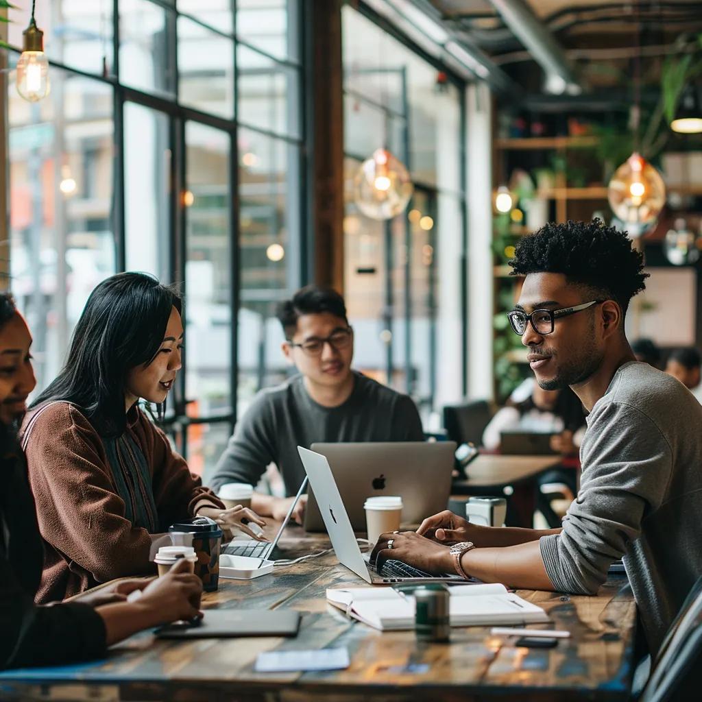 Entrepreneurs collaborating in a modern workspace, symbolizing the journey from side hustle to startup