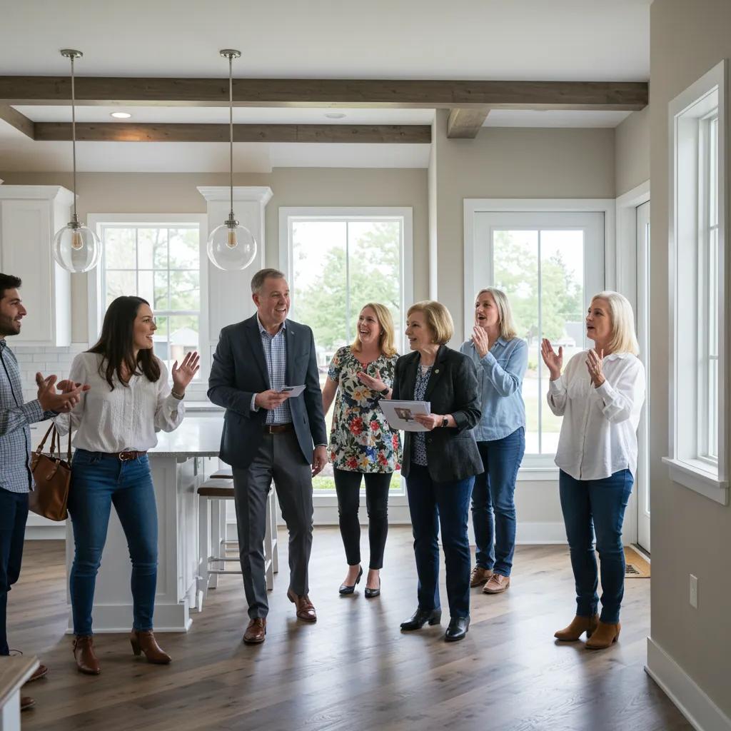 Diverse group of home buyers exploring a newly built home in Northern Virginia