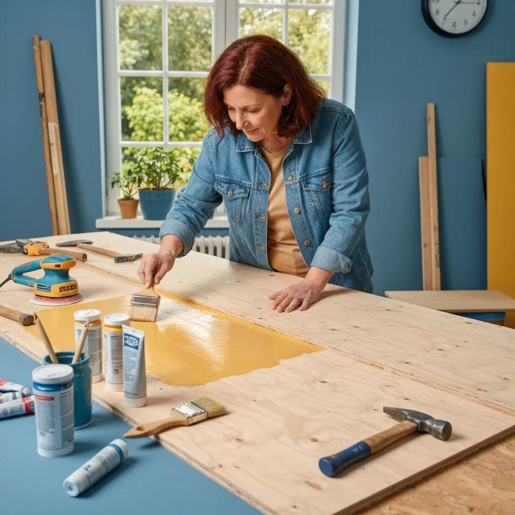DIY workspace equipped with tools and materials for budget flooring projects, highlighting creative home improvement initiatives