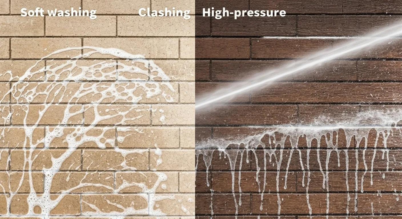 Comparison of soft washing benefits versus high-pressure cleaning damage