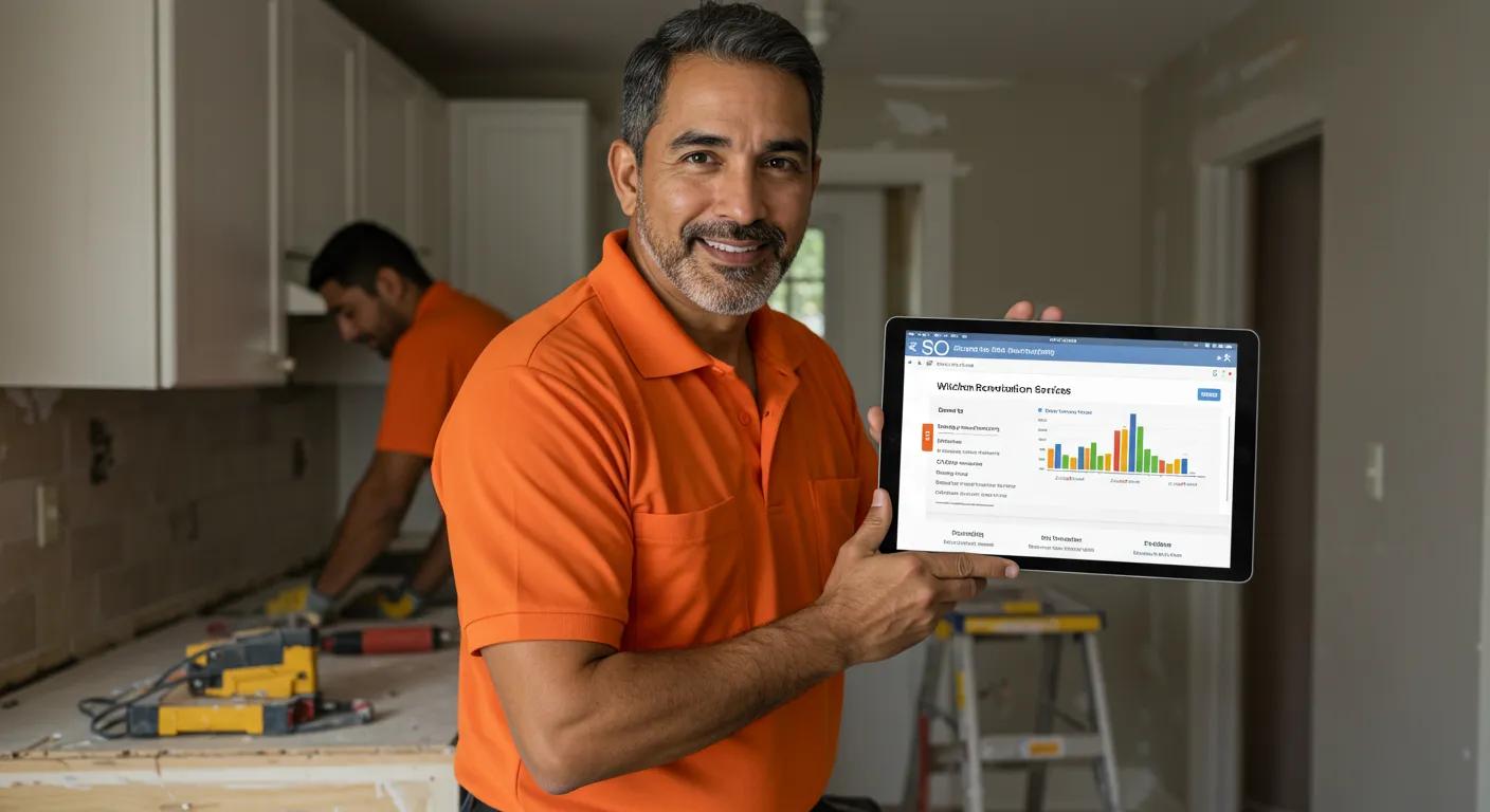 Contractor working on a home project, highlighting the importance of SEO services for local visibility