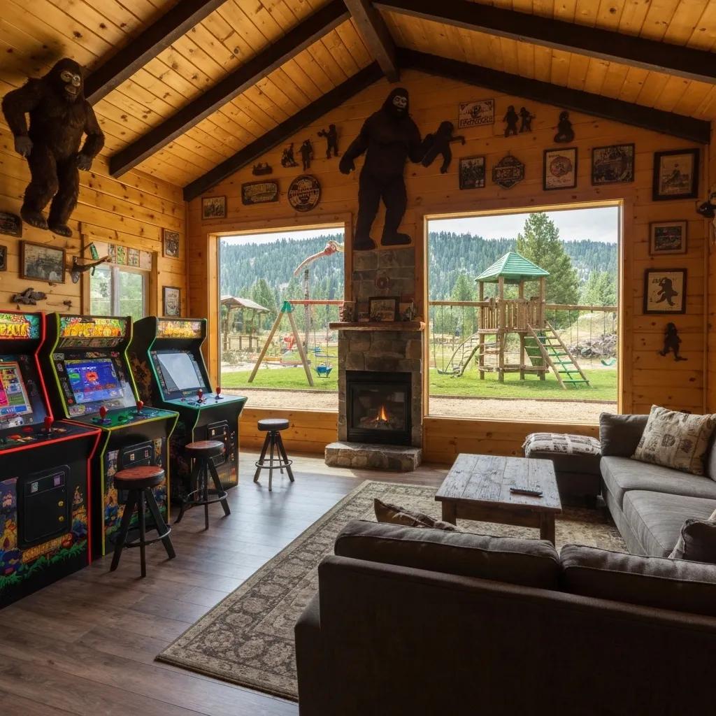 Interior of Bigfoot Cabin showcasing family-friendly amenities and cozy atmosphere Interior of Bigfoot Cabin showcasing family-friendly amenities and cozy atmosphere