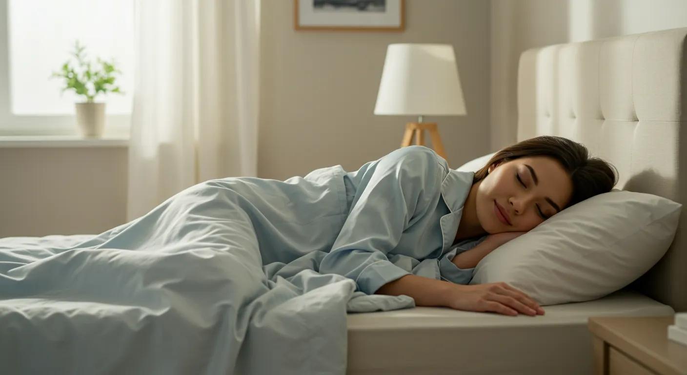 Woman sleeping peacefully, representing the sleep quality and recovery benefits of Ibutamoren for women
