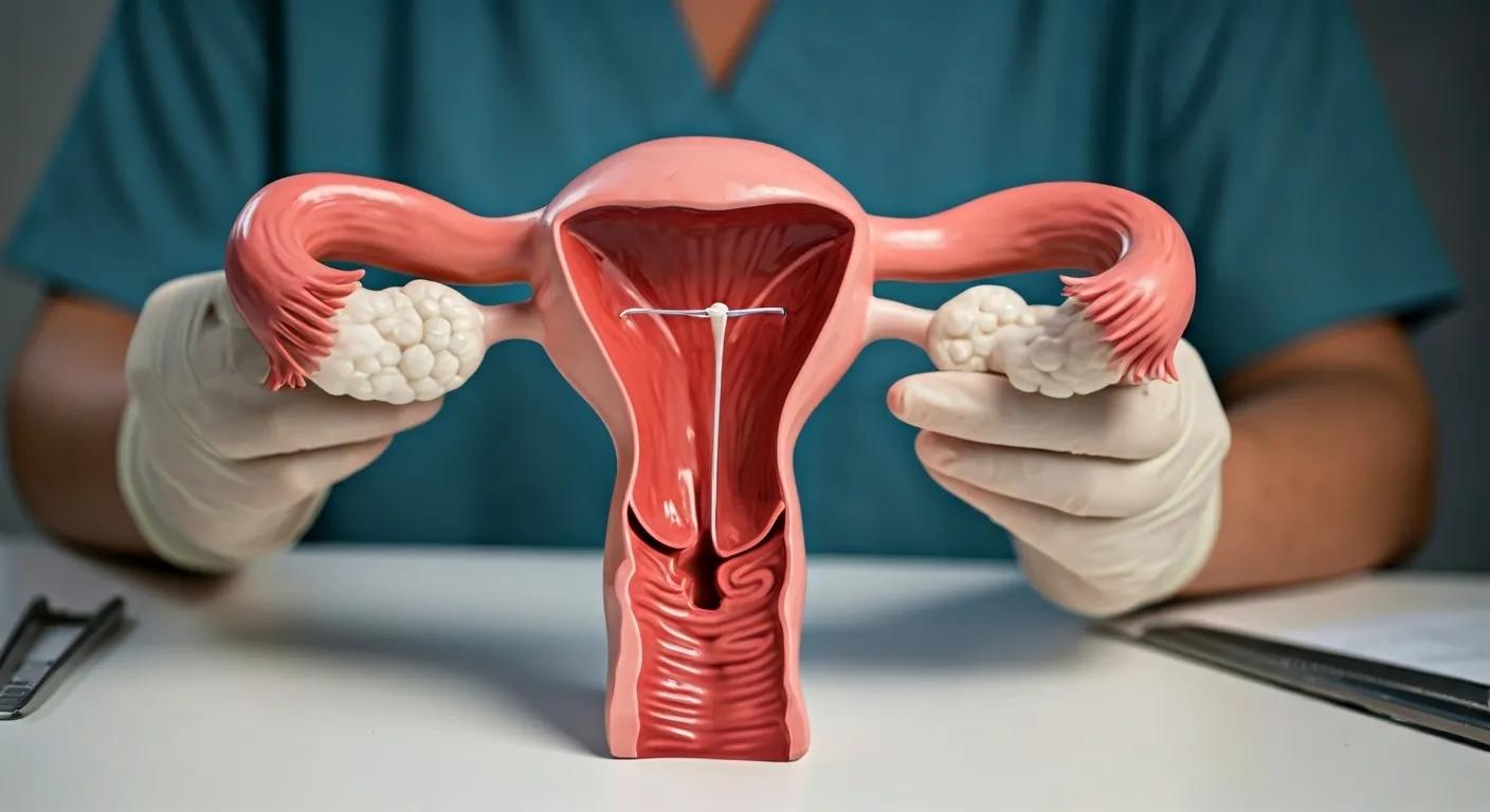 Healthcare professional demonstrating IUD insertion technique in a clinical setting