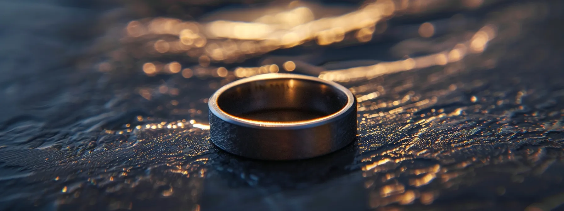 a close-up of a tantalum ring shining in the light, showcasing its durability and value for money.