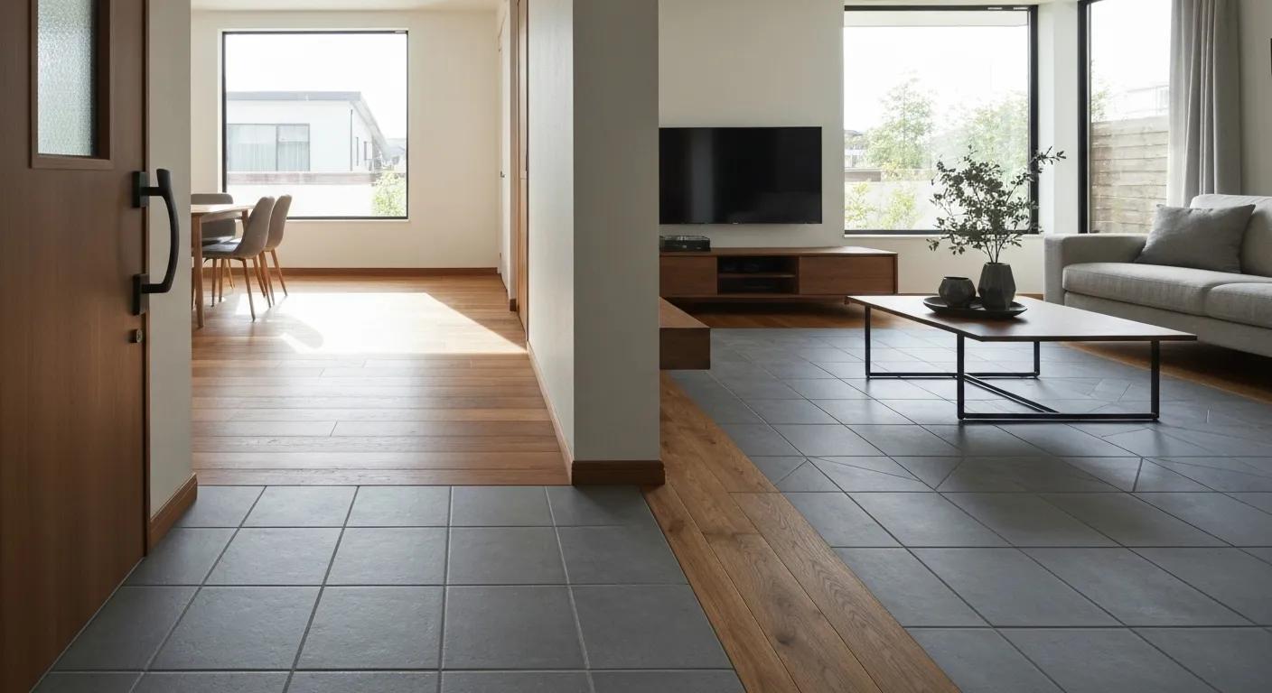 Stylish home interior showcasing popular flooring combinations of wood and tile, highlighting their aesthetic and functional synergy