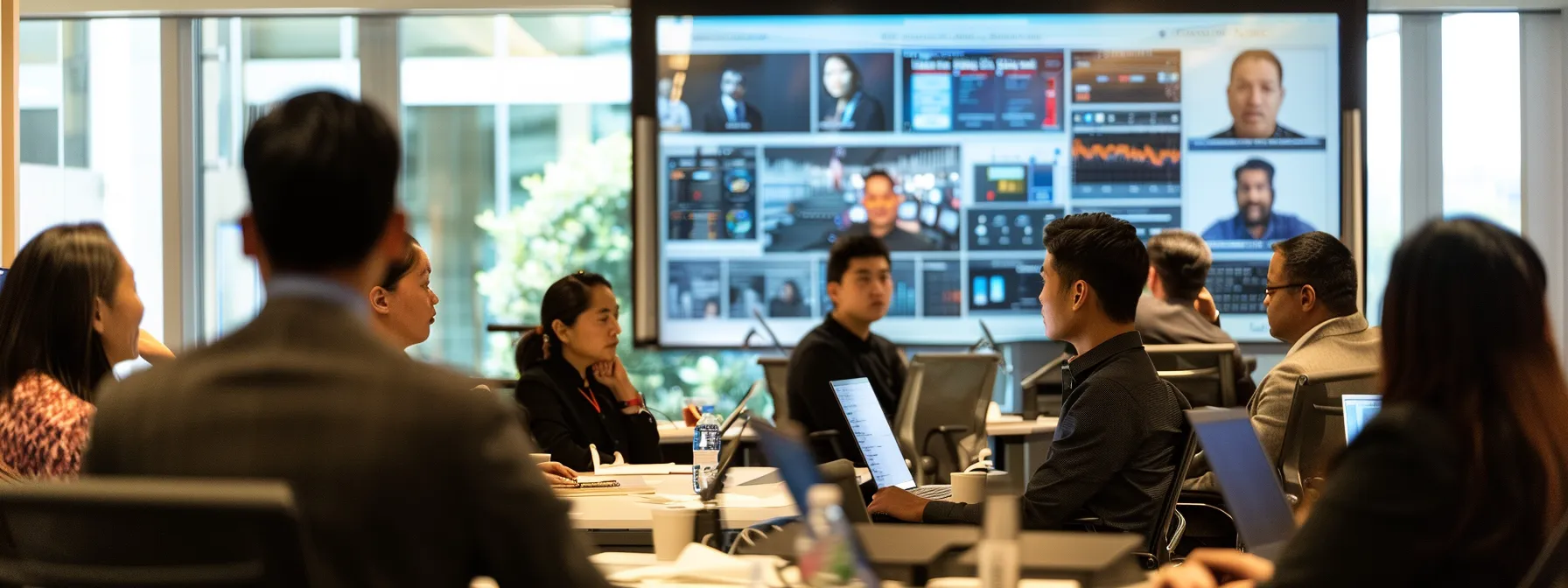 a group of employees engaged in a training session using a digital platform on their computers.