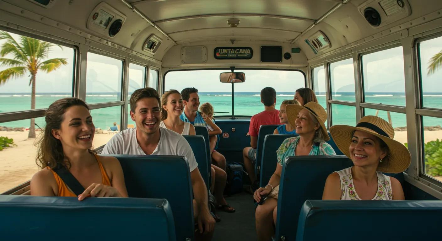 Shared shuttle bus with travelers enjoying their ride in Punta Cana