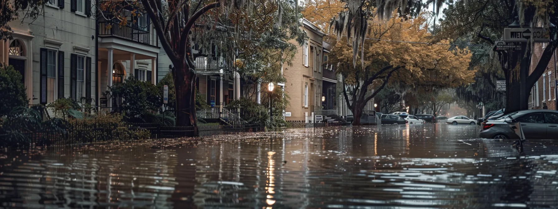 navigating the complexities of flood insurance in savannah, standing on the edge of a floodwater-covered street, contemplating the importance of protecting your property.