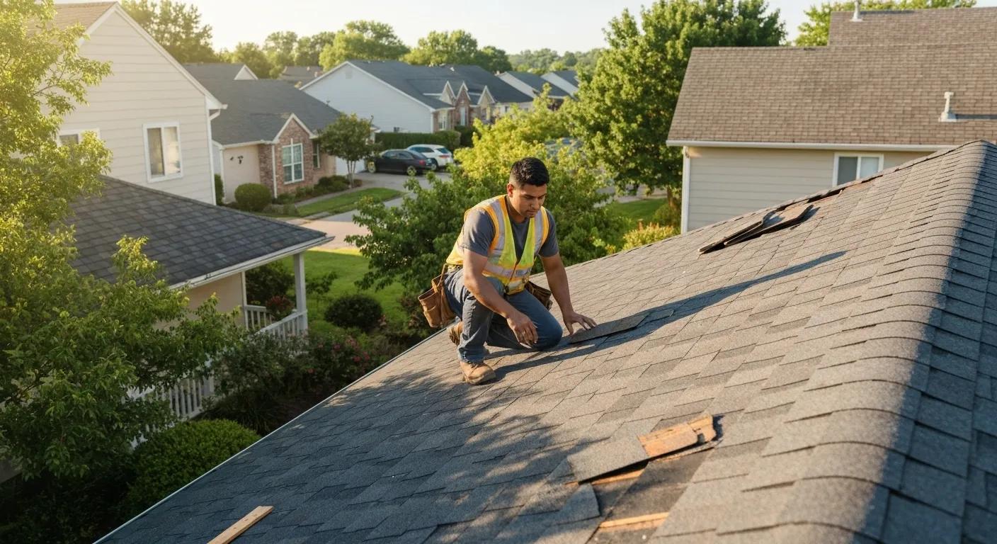 Roof repair contractor in Manassas VA working on shingles