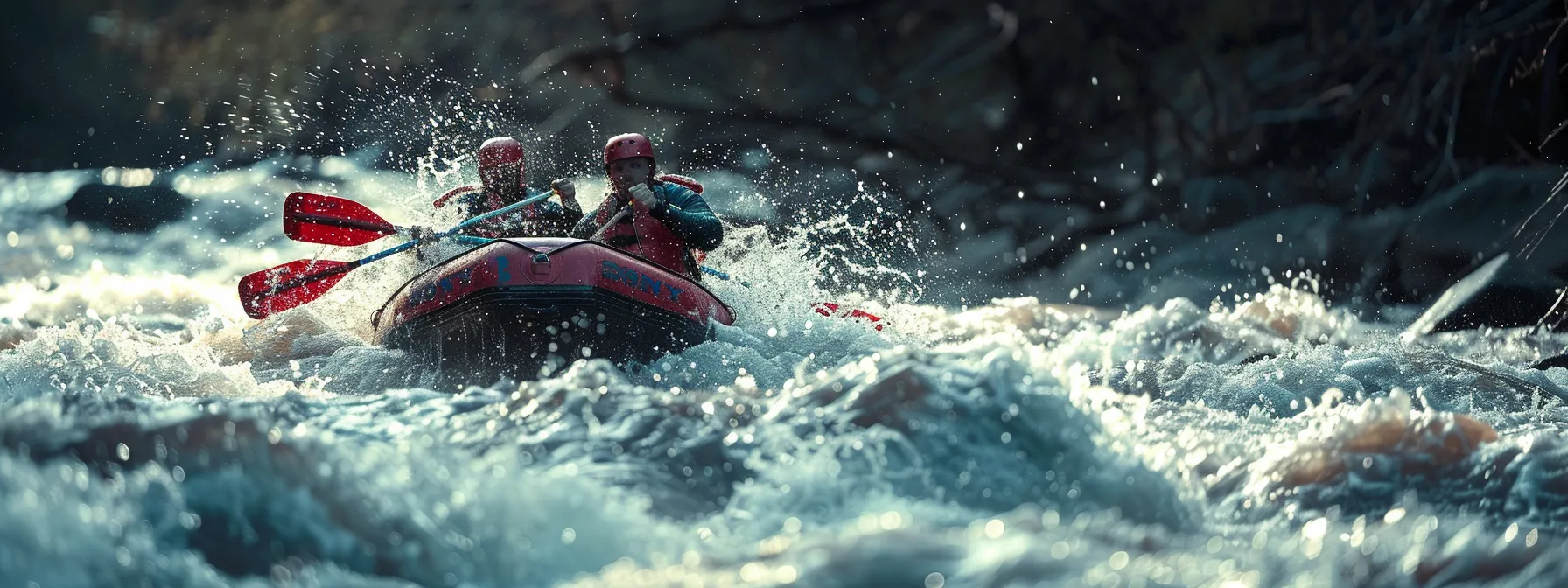 rafting through intense rapids on the ocoee river.