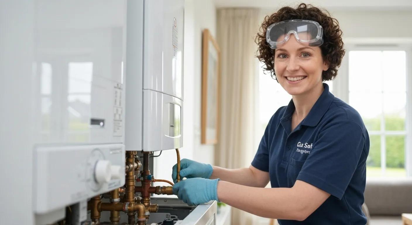 Gas Safe registered engineer repairing a boiler in a home, highlighting emergency boiler repair services in South Wales.