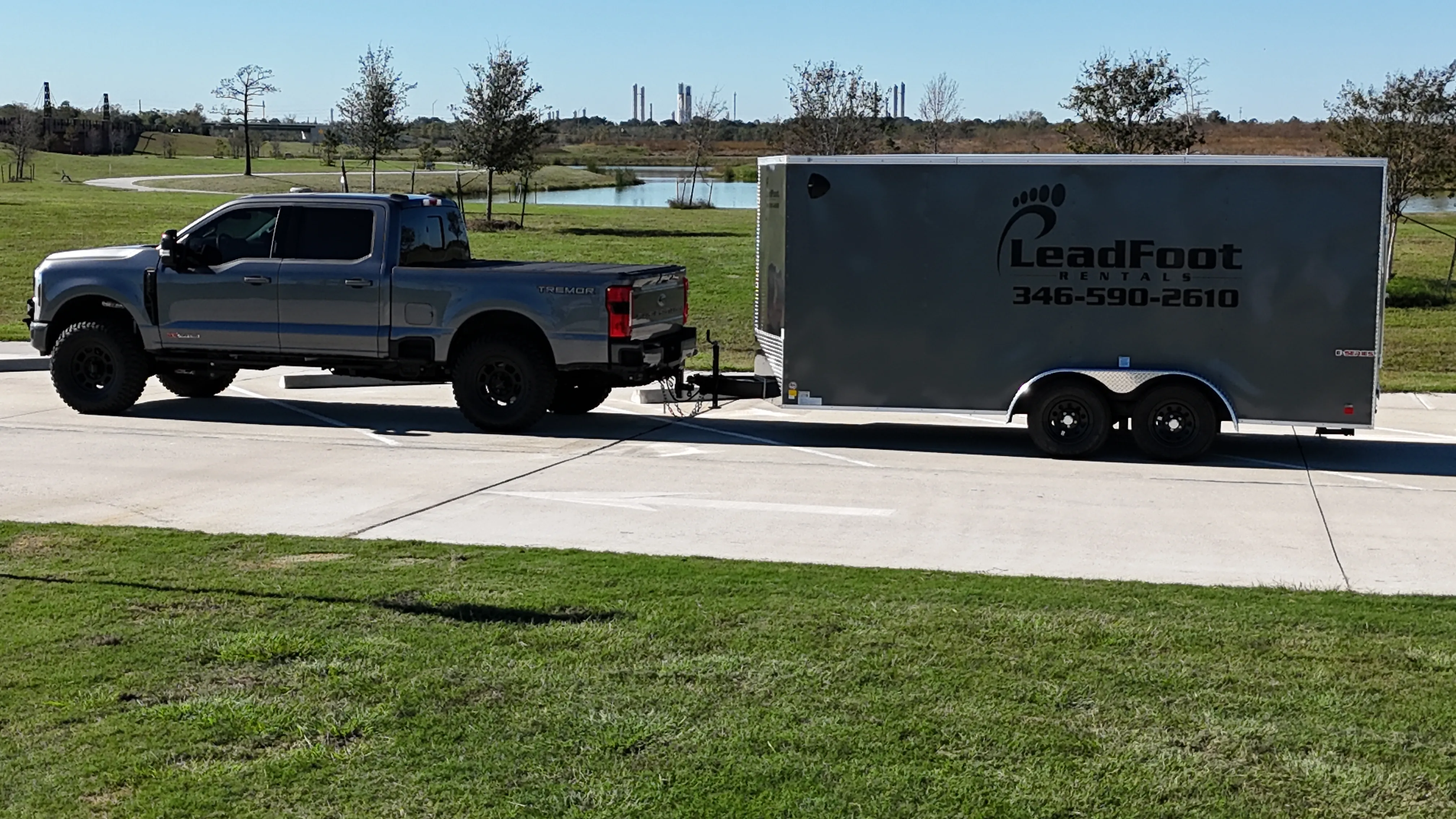 Leadfoot Rentals Truck towing an Enclosed Trailer