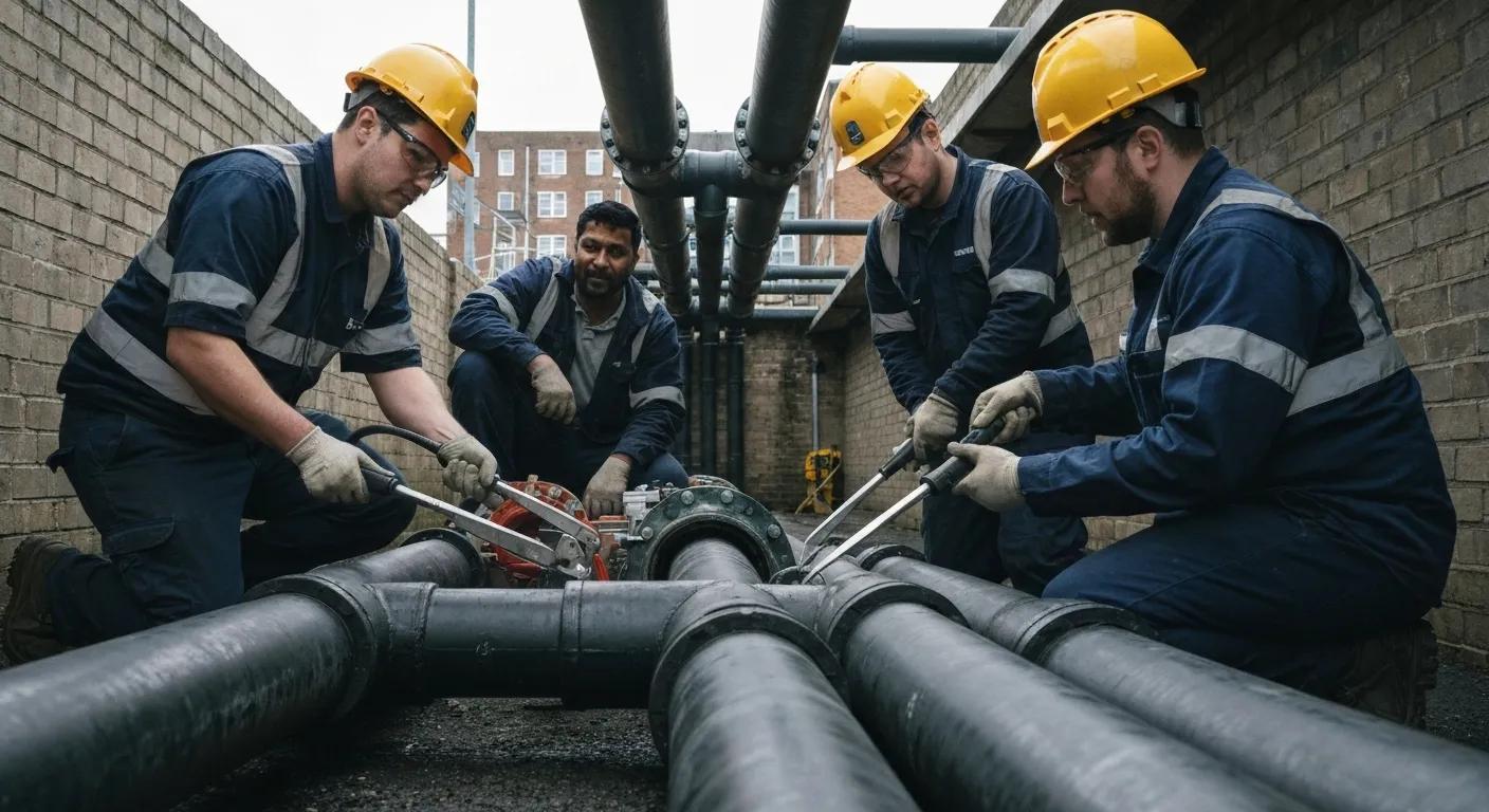 Expert drainage team working on a pipe system in Cardiff